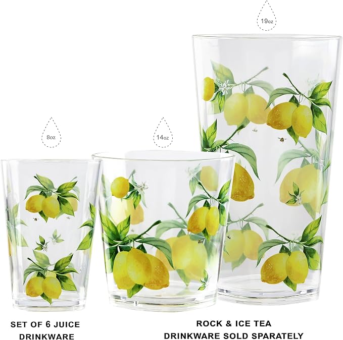 Calypso Basics Fresh Lemons, by Reston Lloyd, 8oz Acrylic Juice Drinkware - Image 6
