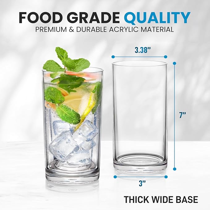 Zulay Kitchen Plastic Drinking Glasses – 24oz Acrylic Shatterproof Water Cups - Image 4