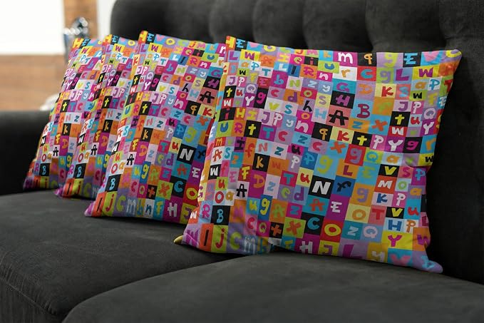 Ambesonne Abstract Throw Pillow Cushion Case Pack of 4, Colored Alphabet - Image 7