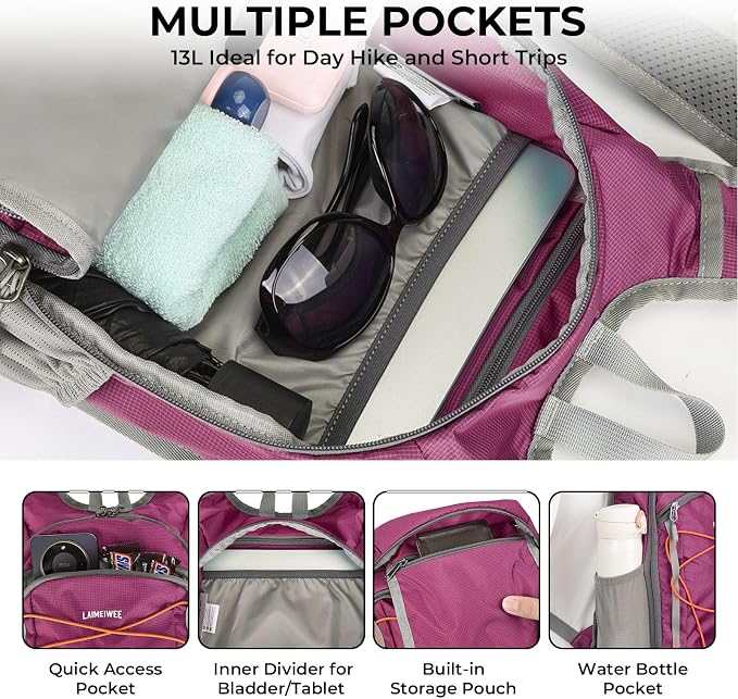 13L Small Hiking Backpack for Women Men, Lightweight Foldable Day pack - Image 3