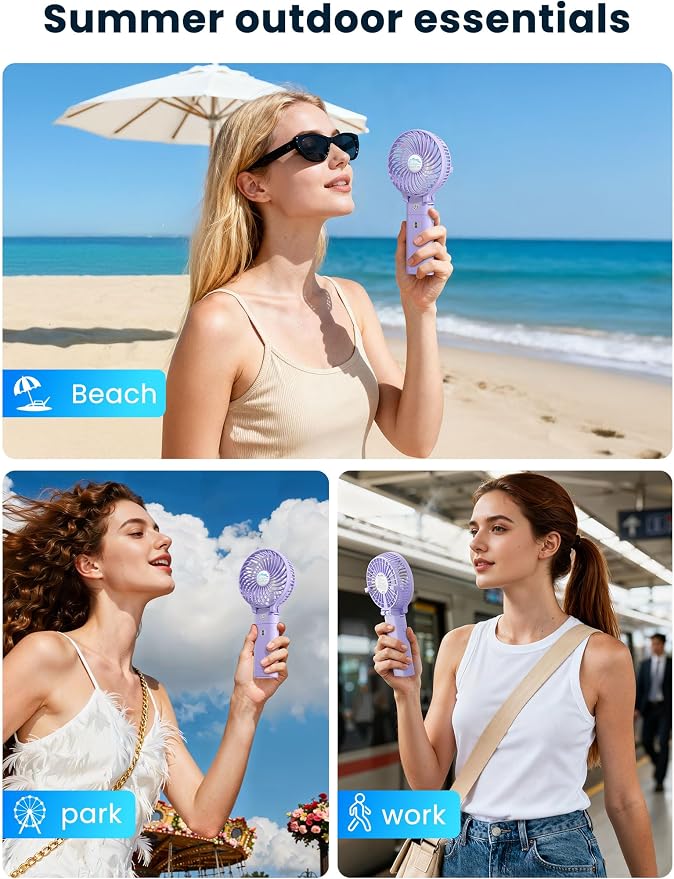 HandFan 5200mAh Handheld Fan Rechargeable, 20H Runtime Hand Fan, 3 Speeds - Image 4
