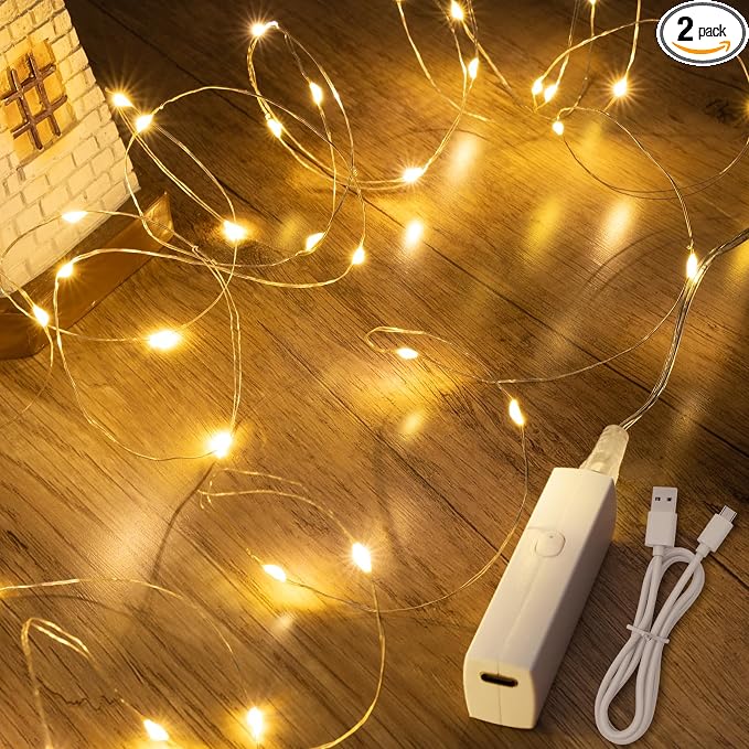 Lakumu Warm White String Lights, 32FT Rechargeable, Decor by Lakumu