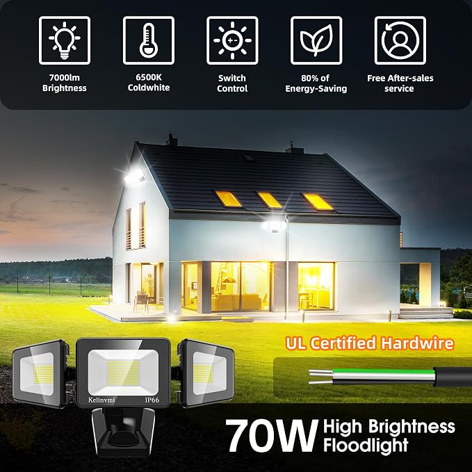 LED Flood Lights Outdoor 70W, 7000lm Floodlights, High Brightness Exterior - Image 2