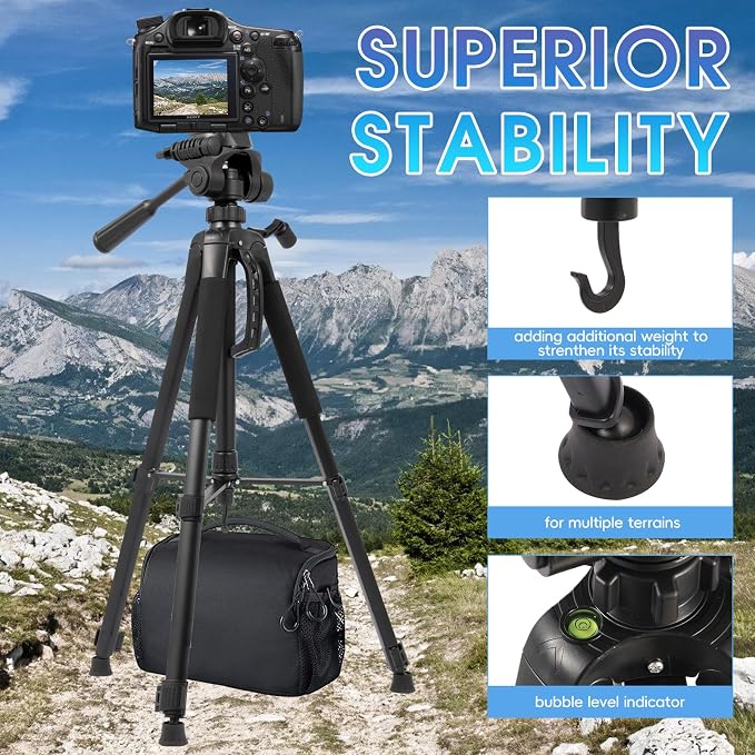 Tripod Stand for Camera & Cell Phone, 68” Professional Stand - Image 6