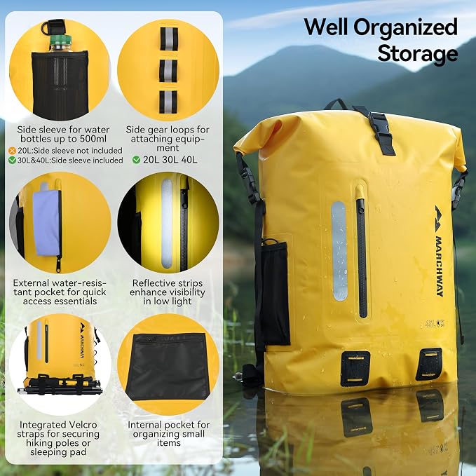 MARCHWAY Roll Top Waterproof Backpack, Floating Dry Bag 20L/30L/45L - Image 2