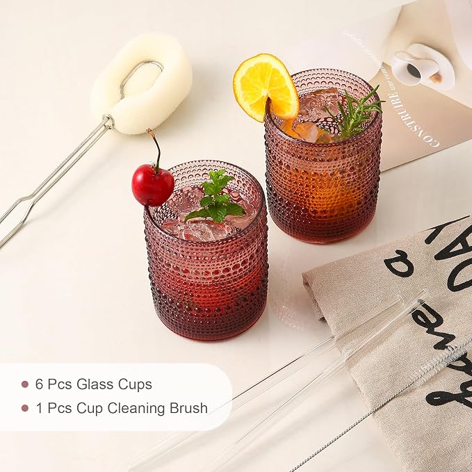 ZMOWIPDL Vintage Glassware Drinking Glasses Set of 6, 12 oz Hobnail Glass Cups - Image 5