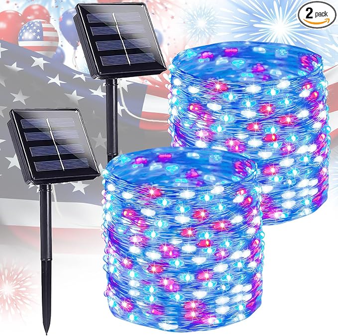 4th of July Decorations Solar String Lights 2Pack 400LED Independence Day Lights by SANJICHA