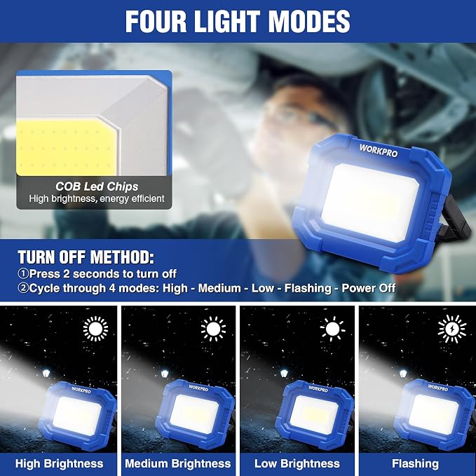 WORKPRO LED Work Light, Rechargeable Magnetic Work Lights - Image 2