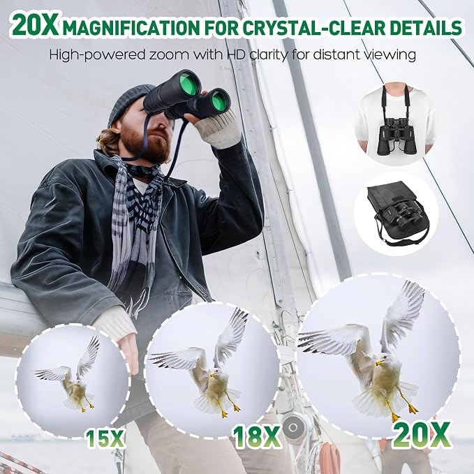 Binoculars for Adults High Powered, 20 x 50 Compact HD Large View Binoculars - Image 5