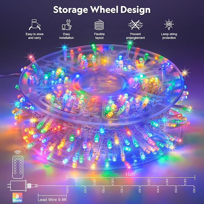 JMEXSUSS 132ft 400 LED Christmas Lights Indoor Outdoor Waterproof, 8 Modes - Image 9