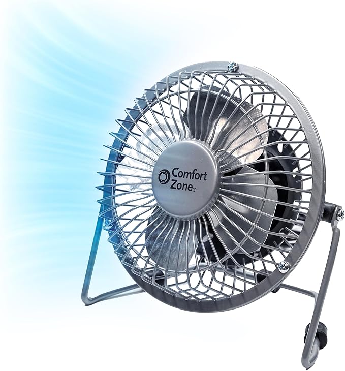Comfort Zone 4-inch All-Metal Mini Desk Fan – High Velocity Portable USB Fan by ComfortZone