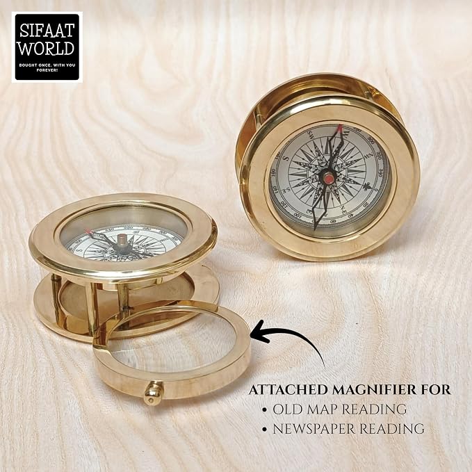 Vintage Brass Compass with Wooden Box – Antique Navigation Compass - Image 4