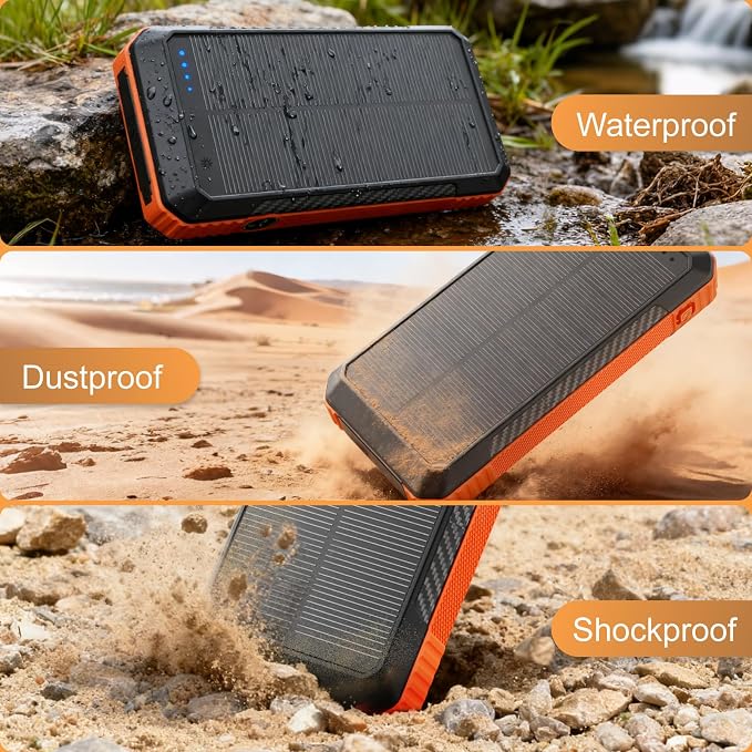 Solar Power Bank 33800mAh with Super Bright LED Flashlight, Built-in 4 Cables & - Image 4