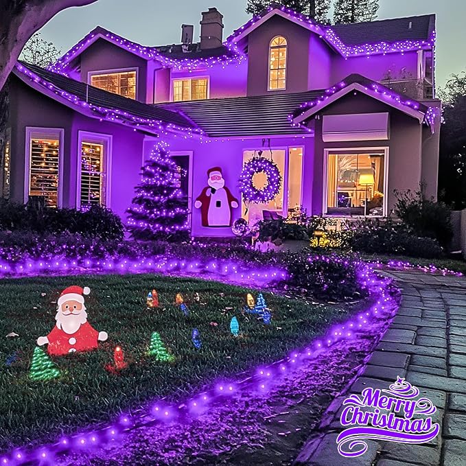 JMEXSUSS 200 LED 66ft Purple Christmas Lights, Connectable Purple String Lights - Image 3