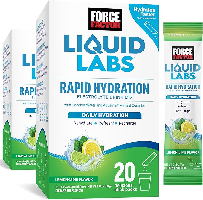 Force Factor Liquid Labs Electrolytes Powder Packets—Lemon Lime—Hydration by ForceFactor