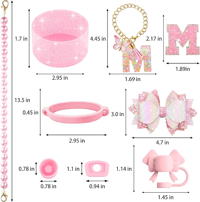 9PCS Pink for Stanley Cup Accessories Set Bling Initials Bow Charms for Stanley - Image 3