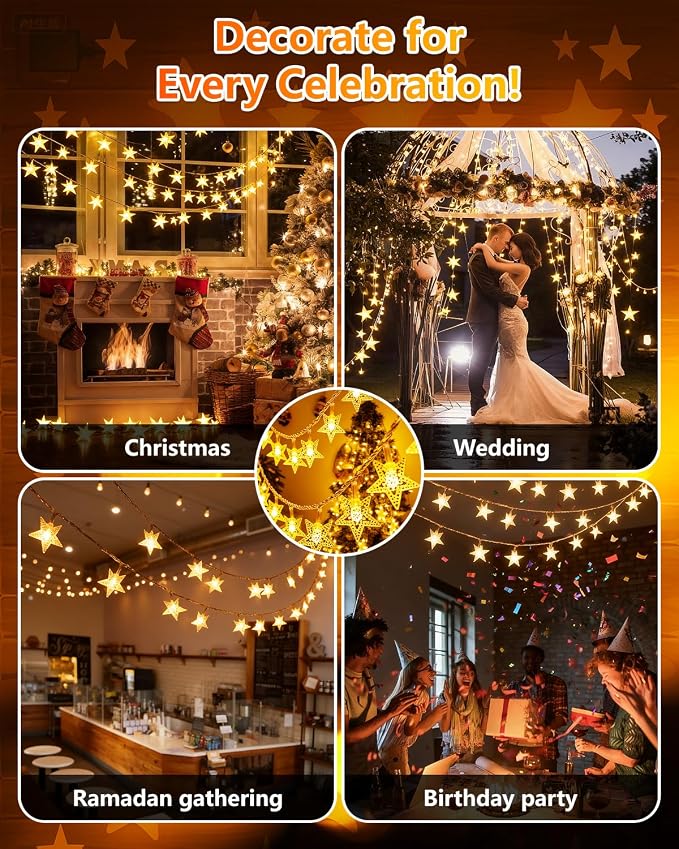 Twinkle Star 100 LED Star String Lights, 33FT Plug in Fairy String Lights - Image 7