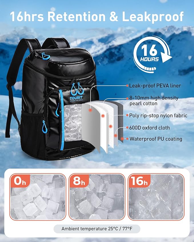 TOURIT Cooler Backpack Lightweight Insulated Backpack Cooler Leak-Proof - Image 3