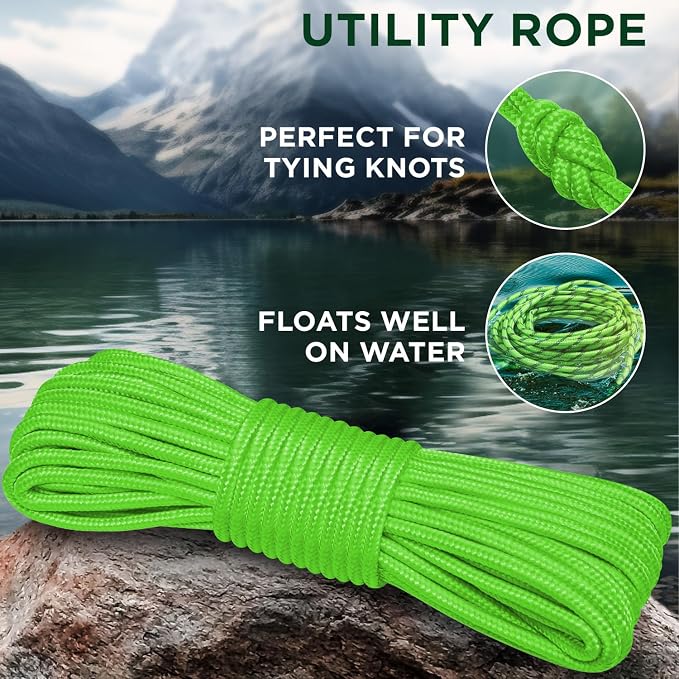 TECEUM Rope – 90 Feet x 1/4 Inch – Neon Green – Strong All-Purpose Utility Rope - Image 3