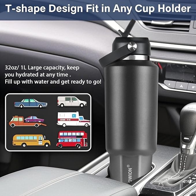 HYDROWION 32 oz Insulated Water Bottle, Car Water Bottle Holder - Image 2