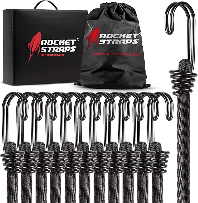Rocket Straps - Ultimate Outdoor Bungee Cord Assortment - Heavy Duty Set of 12 by RocketStraps