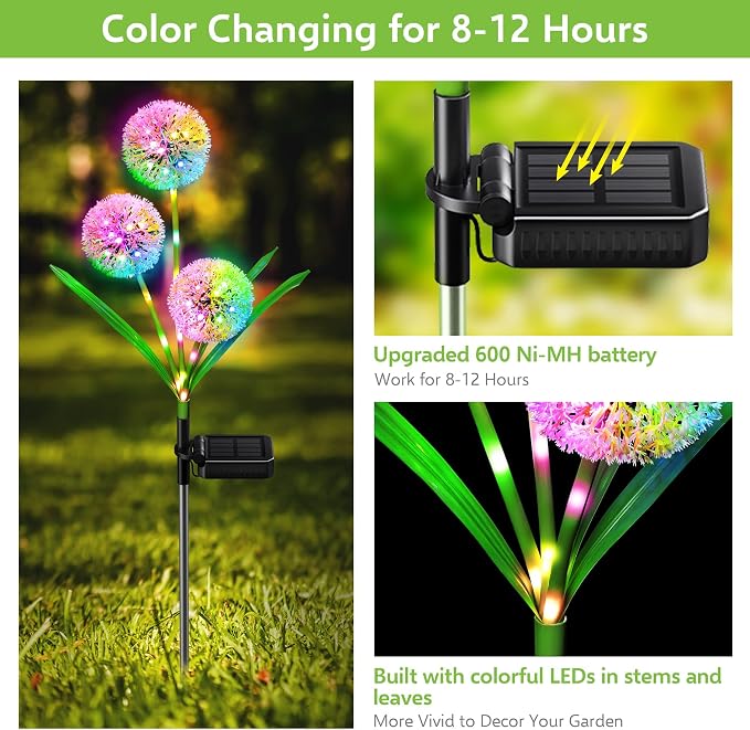 WdtPro Solar Lights Outdoor Garden Decor, 4 Pack 12 Heads Solar Flower Lights - Image 4