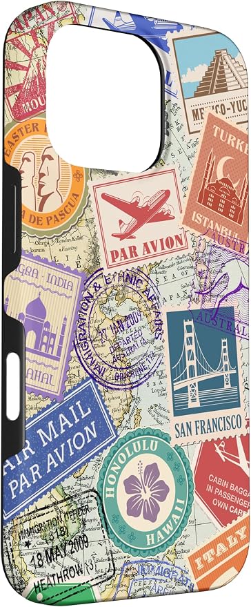 World Map Travel Passport Stamps Postage Stamp Case - Image 3