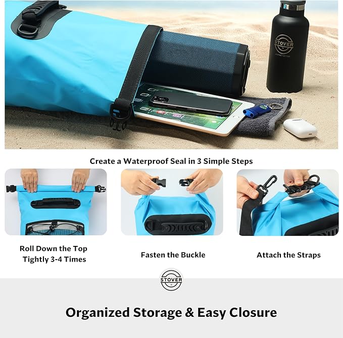 STOVER 5/10/25/30/40/55L Waterproof Dry Bag- Roll-Top Backpack w/Phone Case- - Image 5