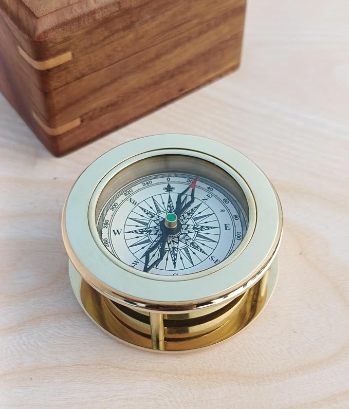 Vintage Brass Compass with Wooden Box – Antique Navigation Compass - Image 5