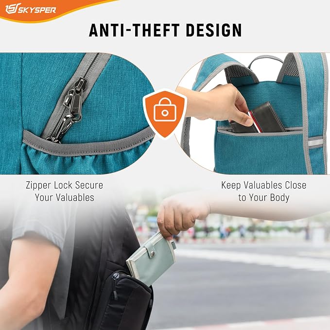 SKYSPER Anti Theft Hiking Backpack, 18L RFID Packable Travel Daypack, - Image 3