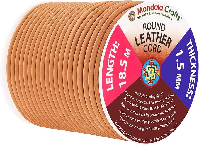 Mandala Crafts Round Genuine Camel Leather Cord by MandalaCrafts