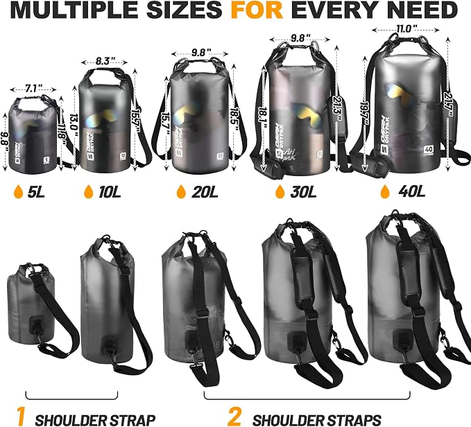 Waterproof Dry Bag, 5L/10L/20L/30L/40L Roll Top Lightweight Storage Backpack - Image 2