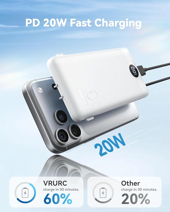 VRURC Portable Charger Power Bank - 10000mAh Fast Charging 22.5W PD 20W Slim - Image 3