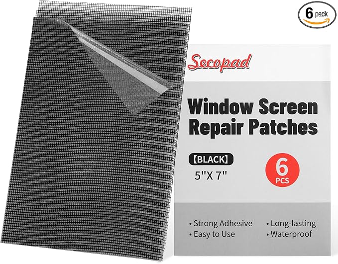 Secopad 5" x 7" Black/Grey Screen Repair Kit, Strong Adhesive Fiberglass Mesh by Secopad