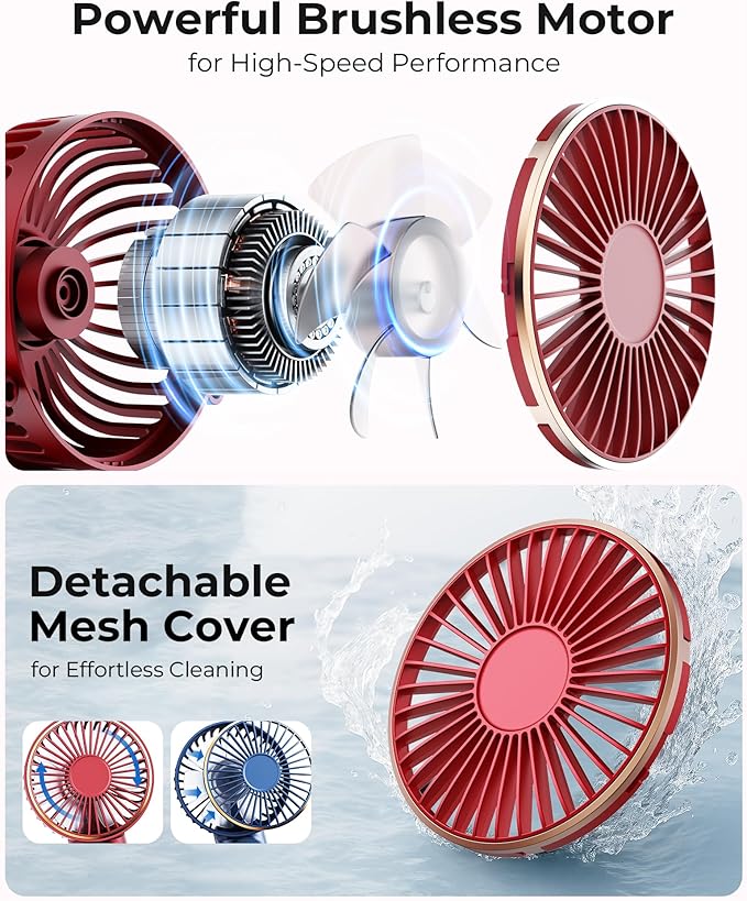 Portable Handheld Fan, 180 Adjustable, 6 Speed Wind, Display Electricity in - Image 3