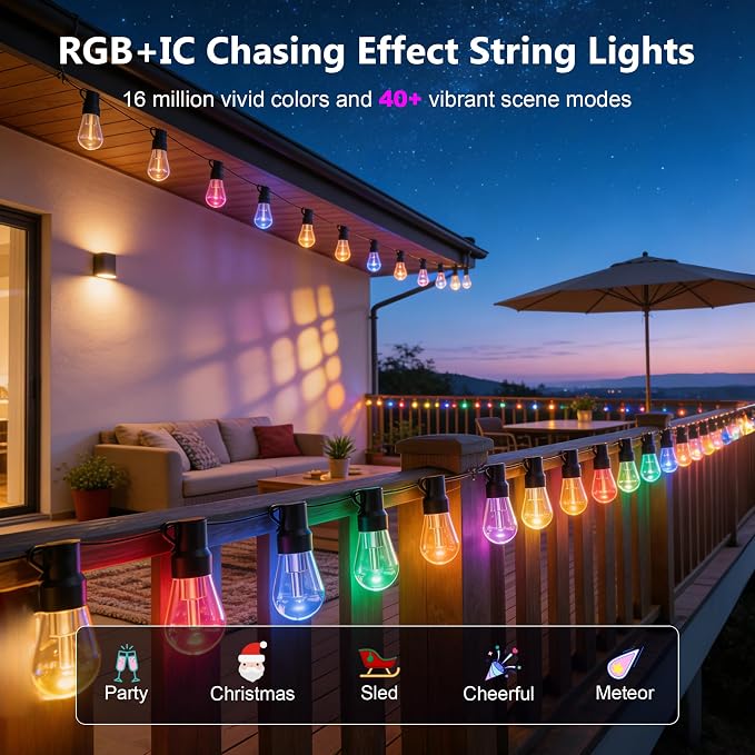 Beizelte Outdoor String Lights, 300FT RGB+IC Outside Light Dimmable - Image 3