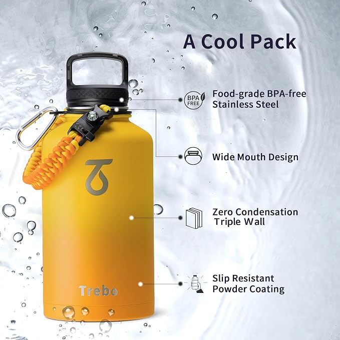 Trebo Insulated Water Bottle 64 oz, Half Gallon Metal Vacuum Water Jug - Image 5