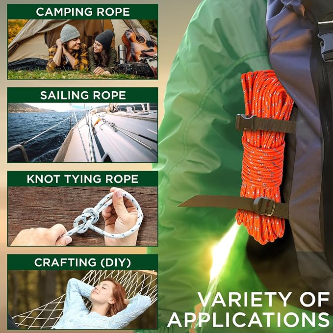 TECEUM Rope – 90 Feet x 3/8 Inch – Orange Gray – Strong All-Purpose Utility - Image 5