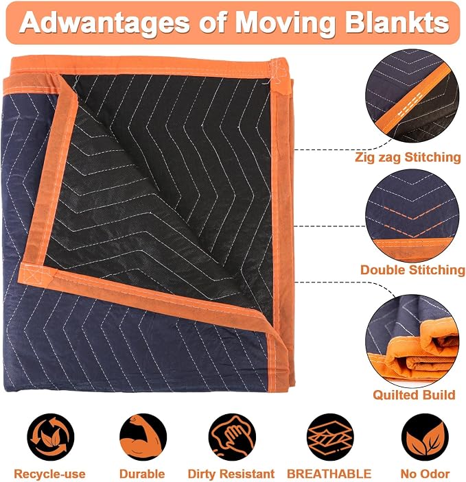 6 Moving Blankets 72x80in with 3 Elastic Rubber Band – Durable Quilted Moving - Image 4