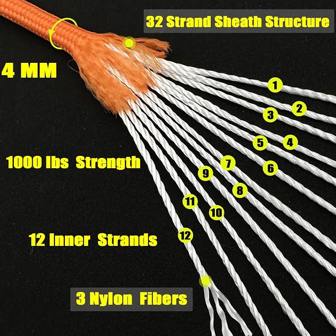 VVAAGG 1000 Orange Paracord100FT Utility Parachute Cord 4mm Nylon String12 - Image 2