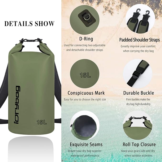 IDRYBAG Dry Bag for Kayaking Waterproof 2L/5L/10L/15L/20L, Small Dry Sack - Image 2