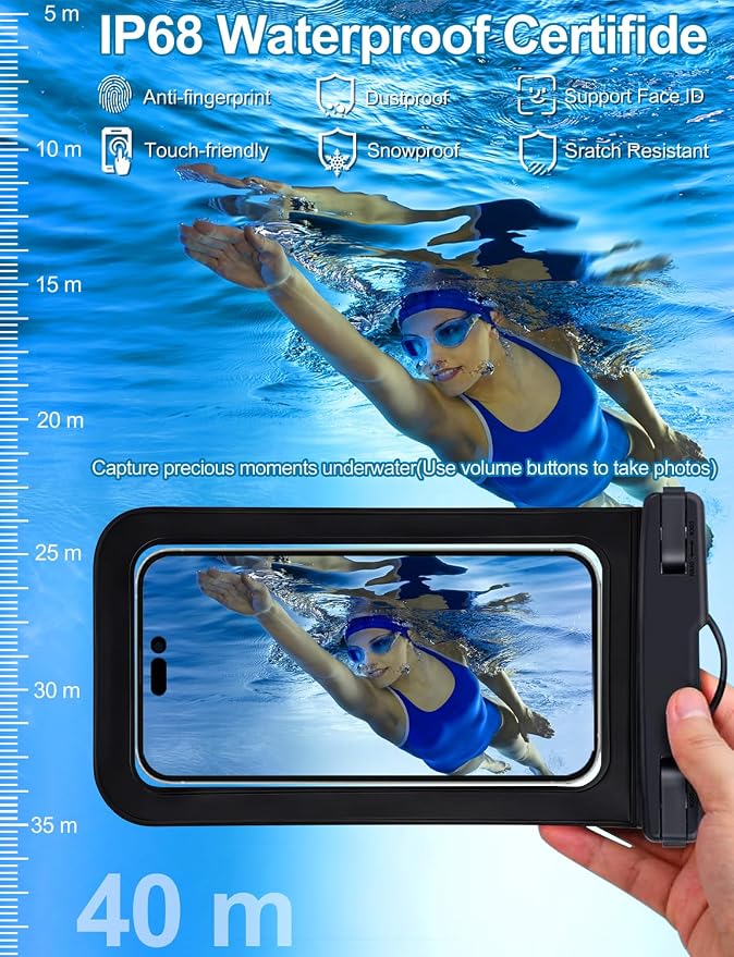 2 Pack Black White Universal Waterproof Phone Pouch, Large Phone Waterproof - Image 4