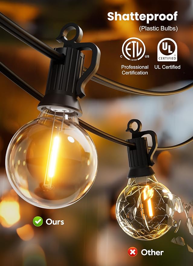 Brightown Outdoor String Lights, 100FT 100+2 G40 Bulbs Shatterproof Patio Lights - Image 9