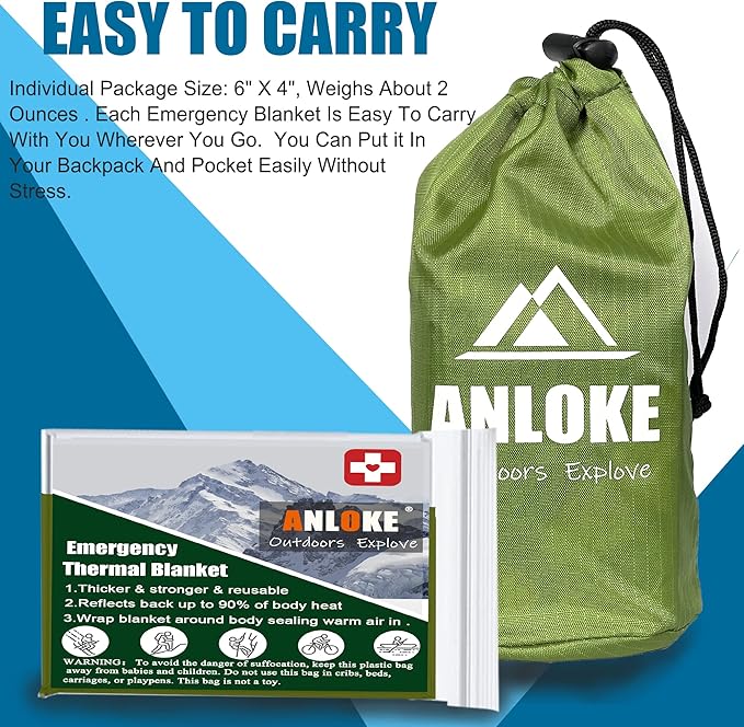 ANLOKE Emergency Blankets Mylar Thermal Blanket of Space Blanket 82" x62''. - Image 6
