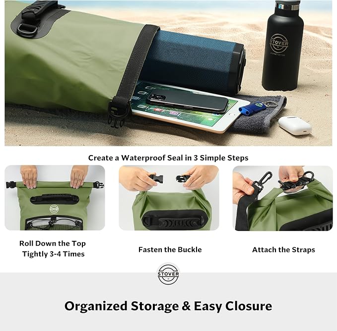 STOVER 5/10/25/30/40/55L Waterproof Dry Bag- Roll-Top Backpack w/Phone Case- - Image 5