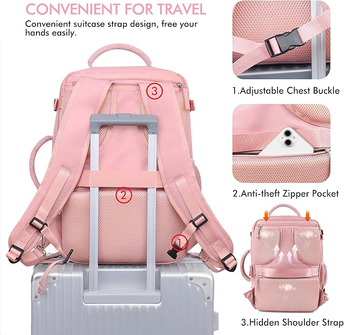 Beraliy Travel Backpack for Women, Airline Approved Bag, Carry On Waterproof - Image 5