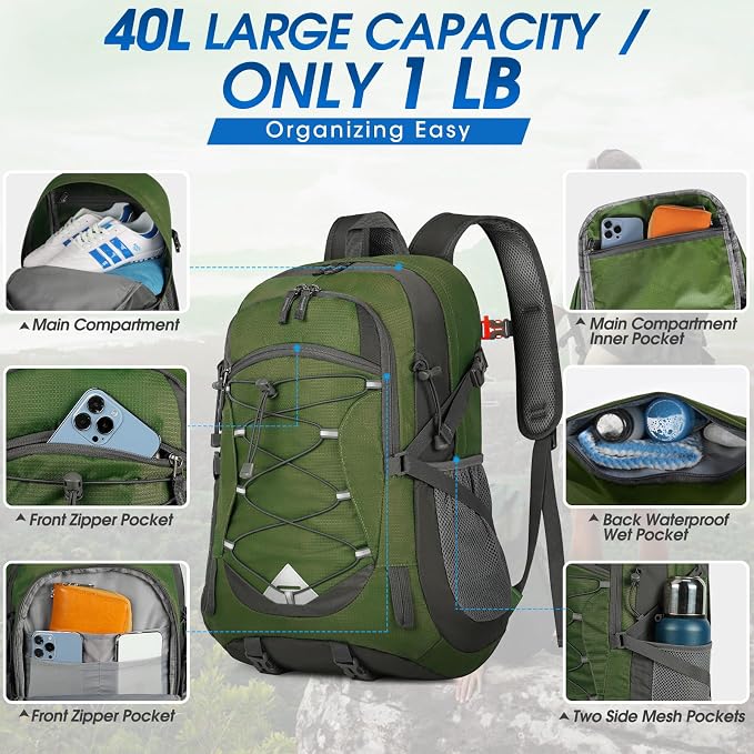 IGOLUMON Hiking Backpack 40L Packable Lightweight Camping Backpack Men Women - Image 2