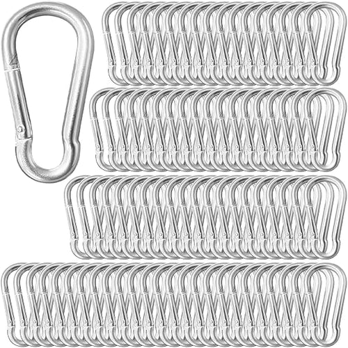 100 Pack 2.36" Sliver Carabiners Clip, M6 Galvanized Steel Small Spring Snap by SEUNGCH