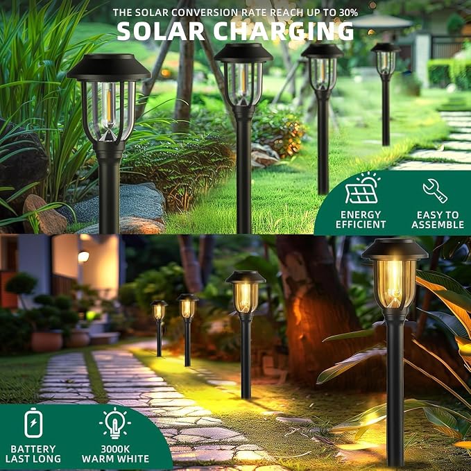 Solar Pathway Lights Outdoor 8 Pack, Warm White Solar Path Lights, Waterproof - Image 3
