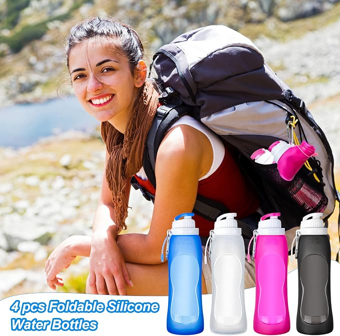 Zopeal 4 Pieces Collapsible Water Bottles Roll up Folding Silicone Foldable - Image 7